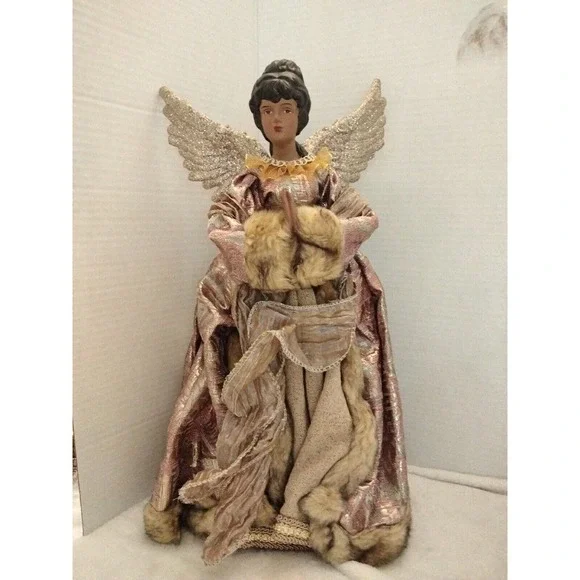 Cracker Barrel Holiday Rare Angle Tree Topper Dark Skin Hair